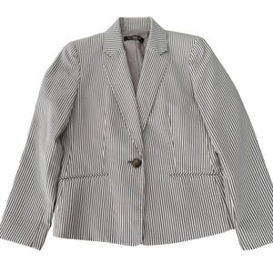 Kasper Petite Women's Seersucker Blazer Gray Stripe Office Coastal Summer SZ 8P